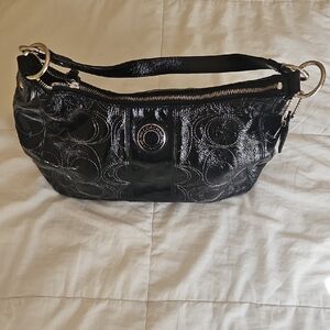 Coach Black Signature Patent Shoulder Bag